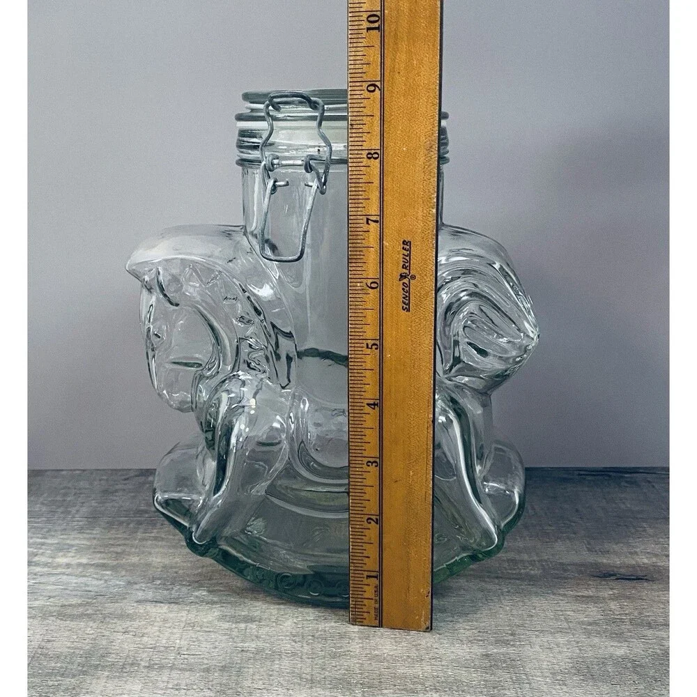 Vintage Large Carousel Rocking Horse Clear Thick Glass Canister Mason Jar Cookie